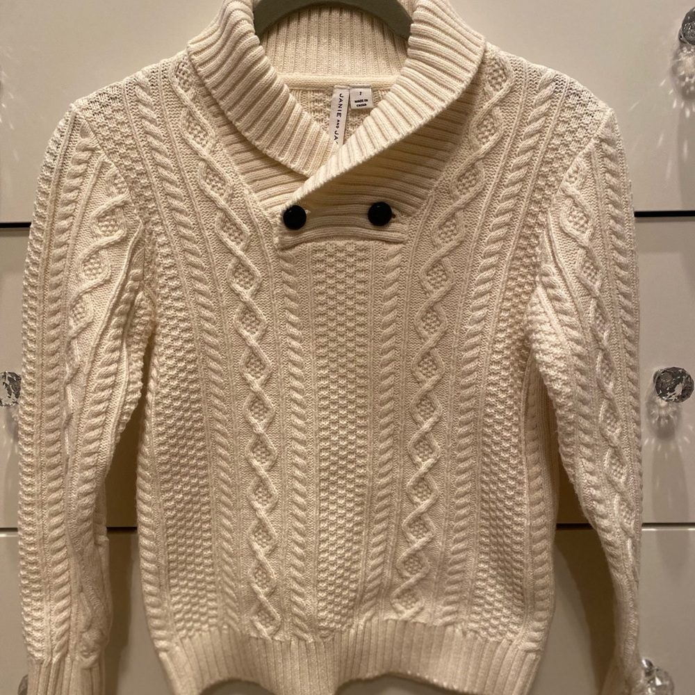 Janie and Jack Boy’s Cream Cable Sweater, Size 7